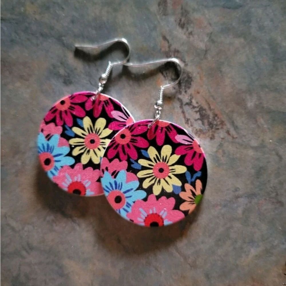 Colorful Flower Round Drop Earrings